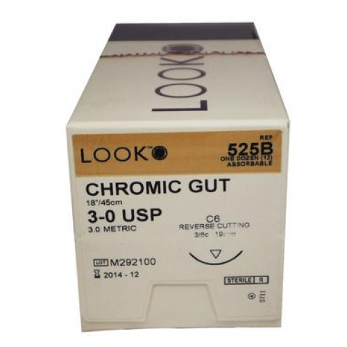 Suture Chromic Gut C-6 3/0 18" 12/Bx