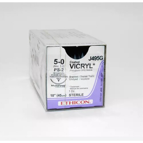 5-0 Coated Vicryl Sutures with PS-3 Needle, 12/Pk, J500G