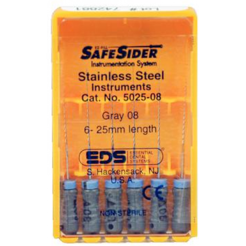 SafeSider Stainless-Steel Hand Reamers, 25 mm, 0.02 Taper, # 08, Grey, 6/Pk, 5025-08