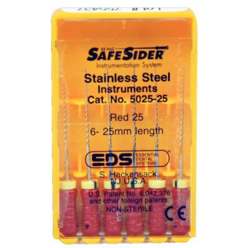 SafeSider Stainless-Steel Hand Reamers, 25 mm, 0.02 Taper, # 25, Red, 6/Pk, 5025-25