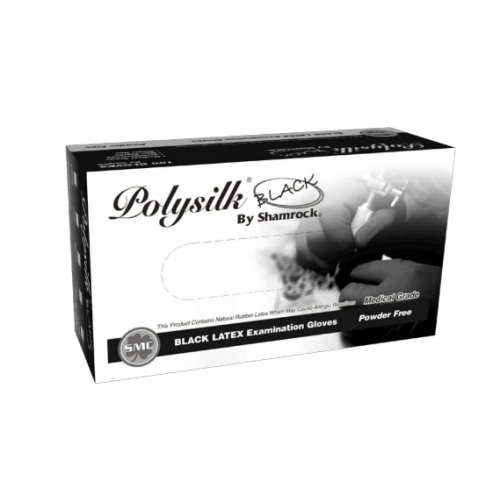 Shamrock Poly Silk, Black Powder Free Latex Exam Gloves (Case of 10 boxes)