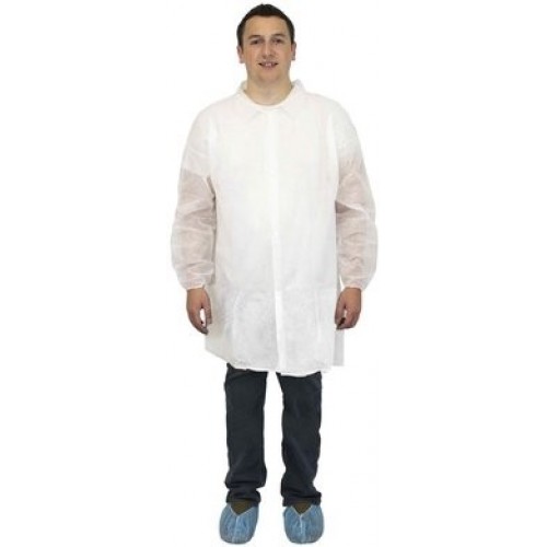 Safety Zone Polypropylene Lab Coats - No Pockets, Elastic Wrists (30pcs)