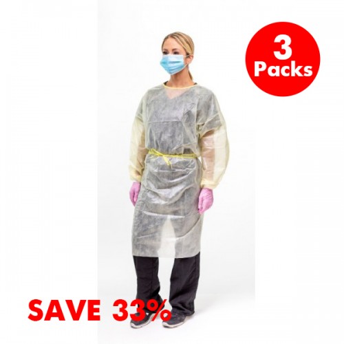 PP/PE Isolation Gowns Level 2 – Water Resistant – Buy 2, Get 1 FREE! (10 pcs/bag) – Sale25